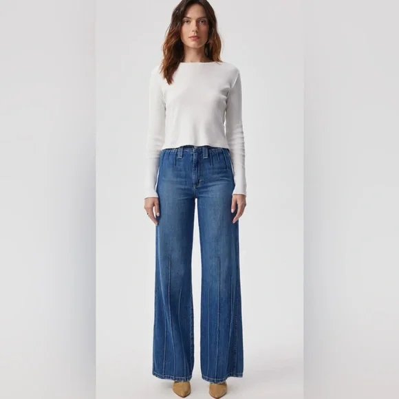 AMO Sara Trouser Dark Wash Wide Leg Striped in Delight Denim Jeans in Size 26 - Picture 4 of 16